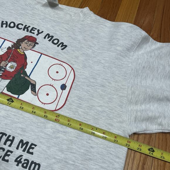 Vintage Hockey Mom 90s Retro Crewneck Heather Gray Paint Spatter Funny USA Made - Picture 3 of 11